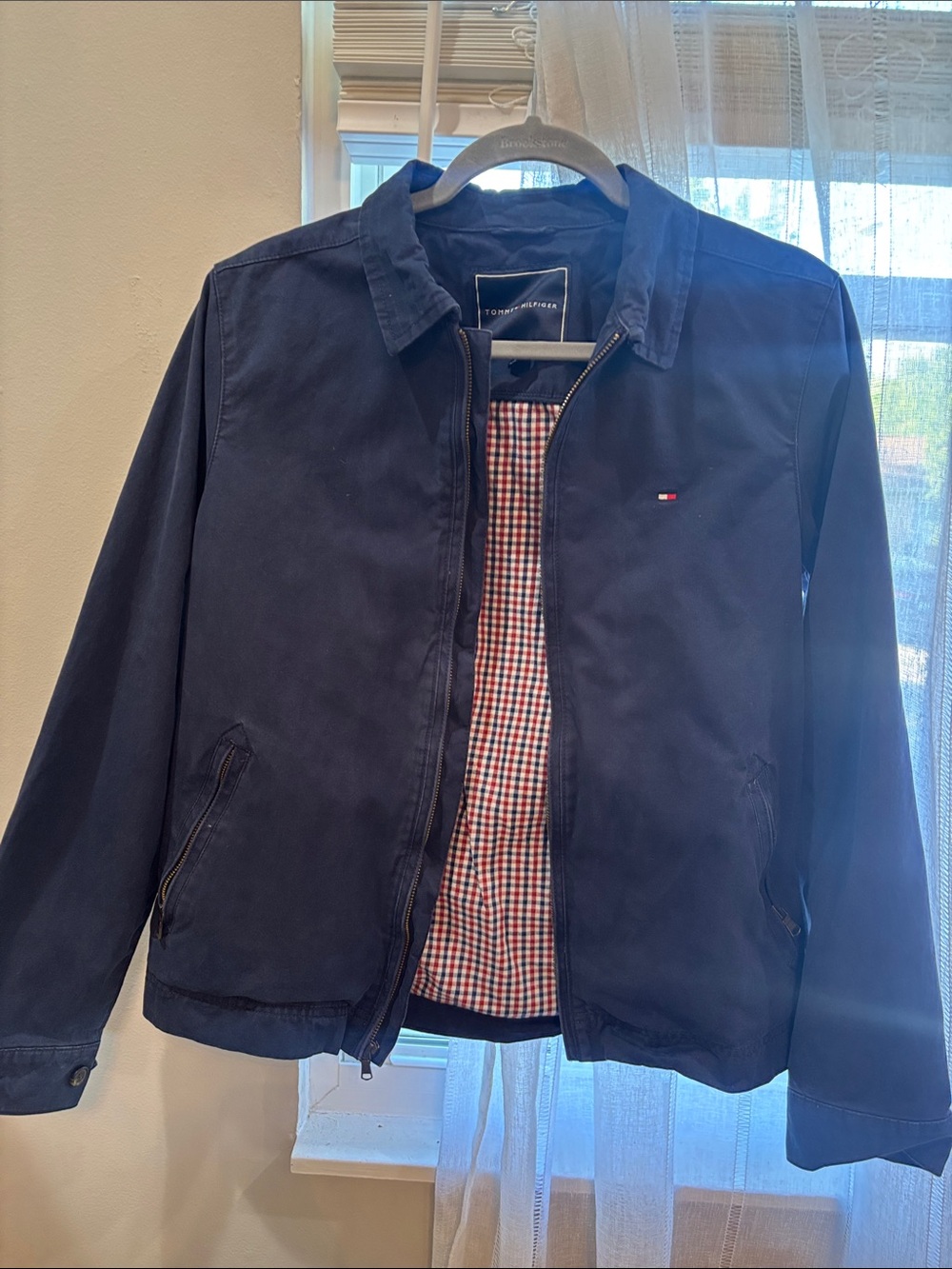 Tommy Hilfiger Navy Blue Lightweight Shirt Jacket with Check Lining